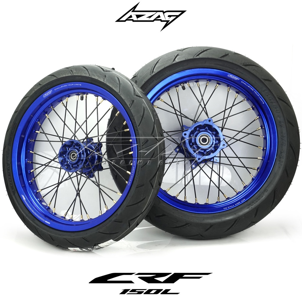 BAN SET SUPERMOTO CRF 150L TROMOL CNC VELG SCARLET BAN CORSA SOFT TUBELESS