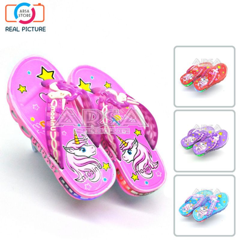 Sandal LED Anak Perempuan / Sandal Nyala Anak Cewek Unicorn / Kado Untuk Anak Murah Usia 2 - 7 tahun