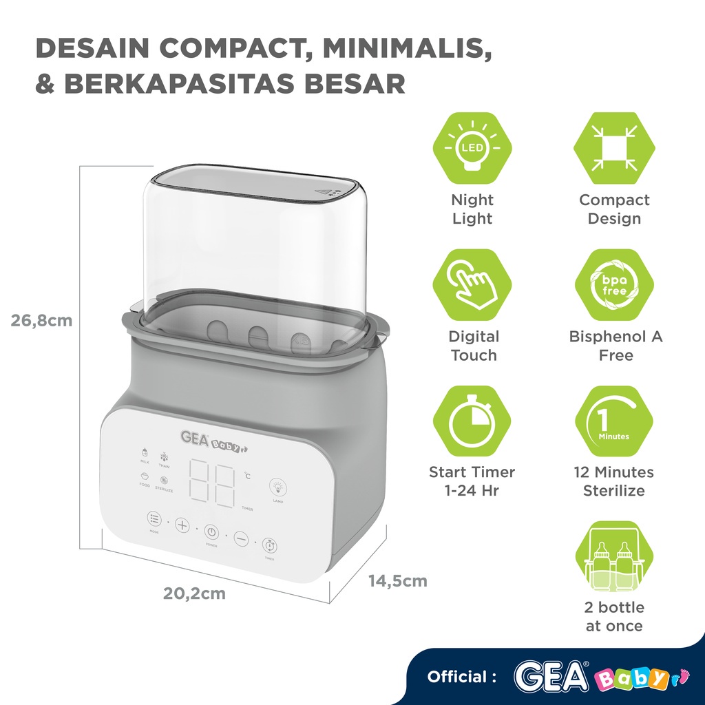 Gea Baby Smart Digital Bottle Warmer &amp; Sterilizer | Sterilizer dan Warmer