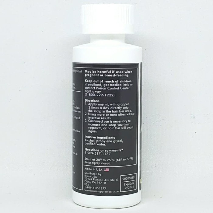 RAMBUT-VITAMIN-SUPLEMEN- BOURN MINOXIDIL 5% FREE PIPET, SISIR - MADE IN USA - AGEN RESMI BOURN