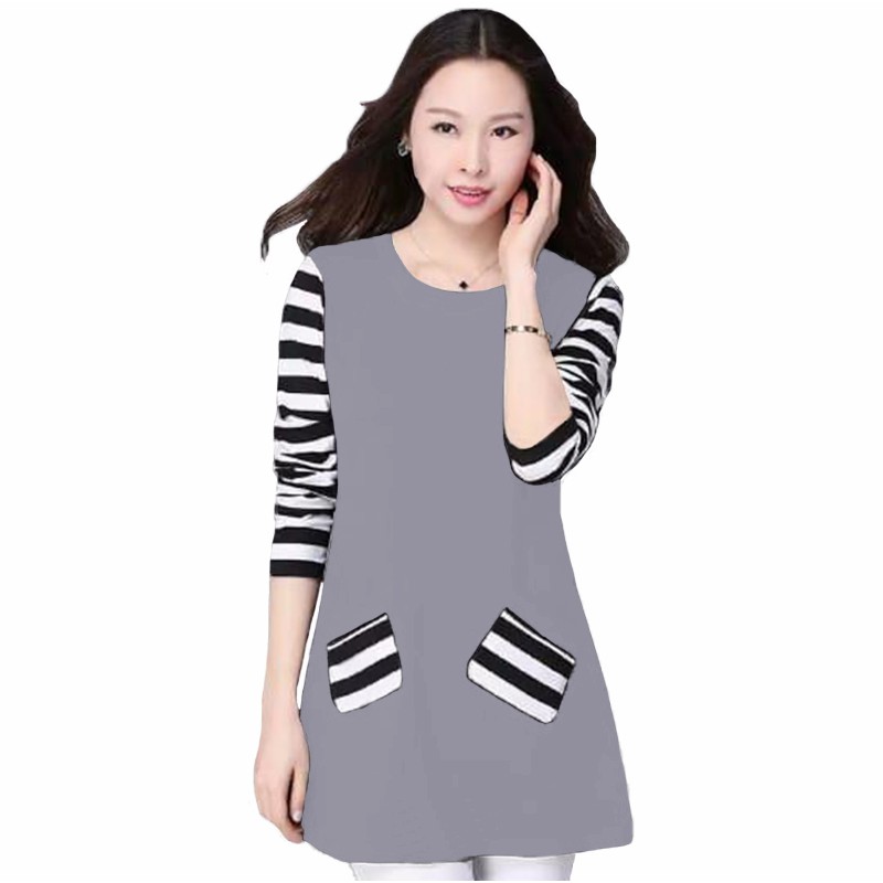 Blus Lengan Panjang Wanita Gaya korea Kombinasi Salur - XSHOP Audrey