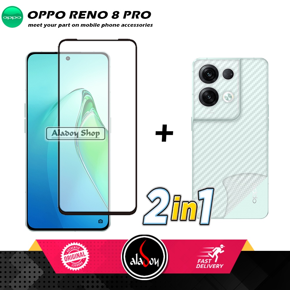 PAKET 2 IN 1 Tempered Glass Layar Oppo Reno 8 Pro + Skin Carbon Film 3D