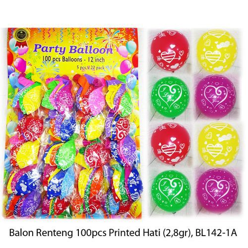 BALON RENTENG PRINTED, BALON RENTENG, BALON RENTENG PRINTED HATI, BALON RENTENG ISI 100PCS