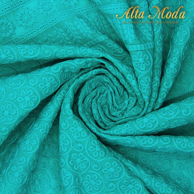 

Alta Moda Kain Katun Bordir Motif Bunga Circle Biru Toska (1M)