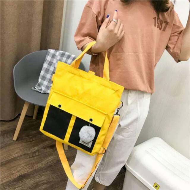 Tas Tote Bag Sekolah Wanita Kanvas Tebal 3in1 Sakura Ransel Selempang Resleting Cewek Kuliah Korea Fashion Murah Grosir COD TOKO92