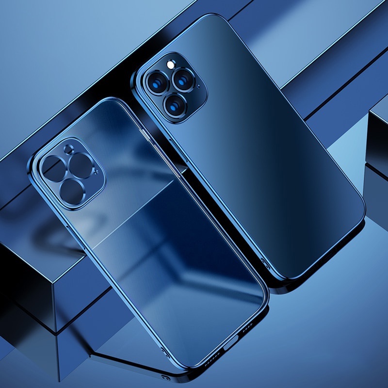 【Sierra Blue】Luxury Plating Square Frame Soft Silicone Case for iPhone 11 12 13 Pro Max XR X XS MAX  Transparent Cover