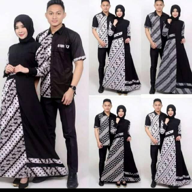 Couple Gamis Batika Santika Parang Monochrome Kombi Batik Bledak