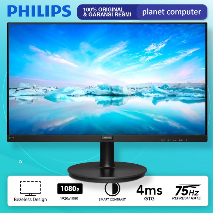 Monitor LED Philips 241V8 24&quot; IPS 1080p 75Hz 4ms HDMI Smart Contrast