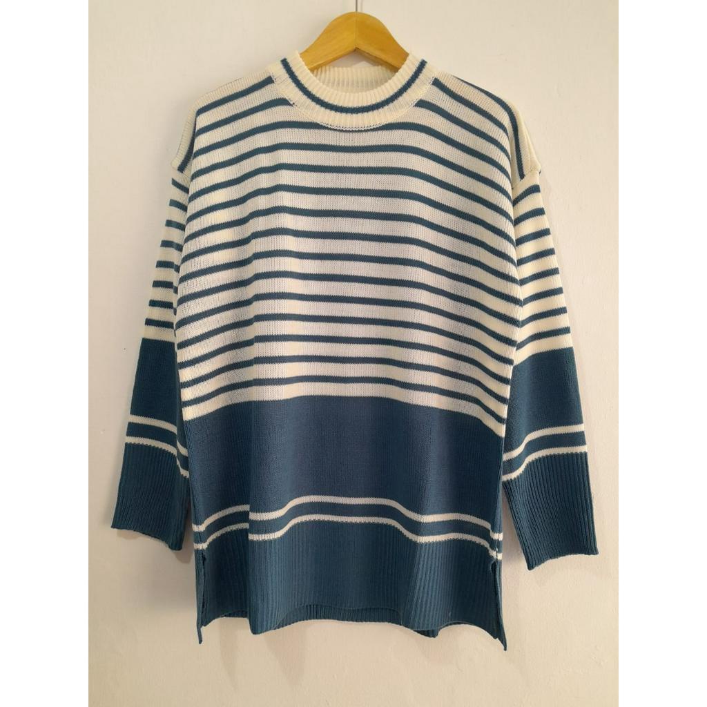 Nina Sweater Rajut Wanita 2 Tone Stripe Oversize