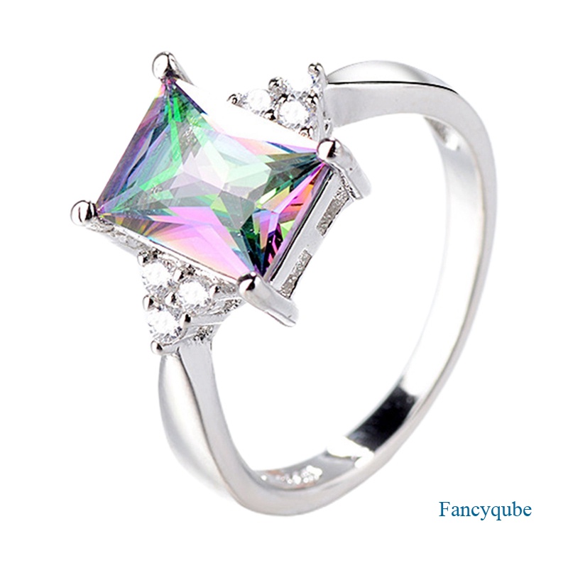 Fancyqube Cincin Berlian Topaz Pelangi Bahan 925 Sterling Silver Untuk Wanita