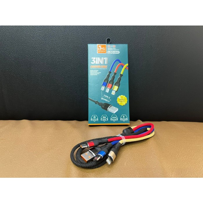 Kabel data 3in1 6A fastcharging microusb typeC iphone kabel casan 3in1