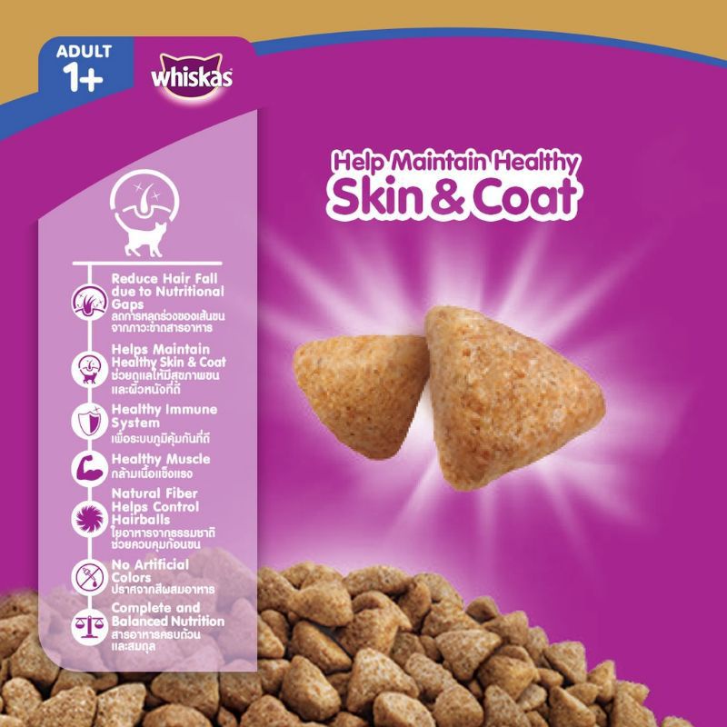 WHISKAS ADULT 450gr SKIN AND COAT, INDOOR 450 GRAM