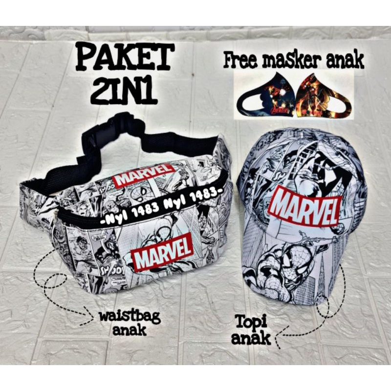 {COD} Paket 2 in 1 Tas Waistbag BoBoiBoy Anak / Free Topi Boboiboy Usia 2-10th