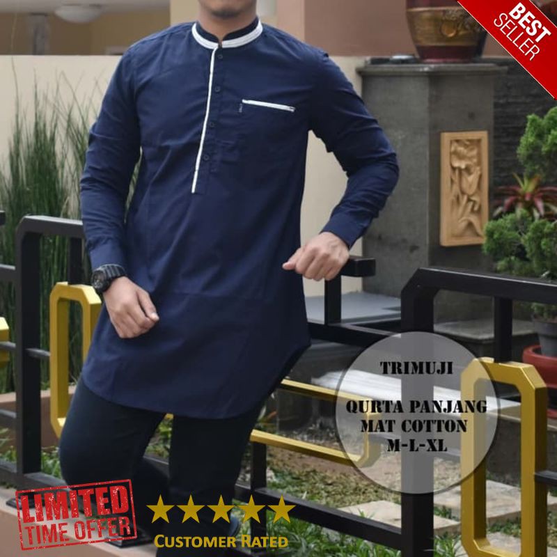 SUPER gamis koko pakistan lengan panjang biru navy - Biru M Big Size Jumbo