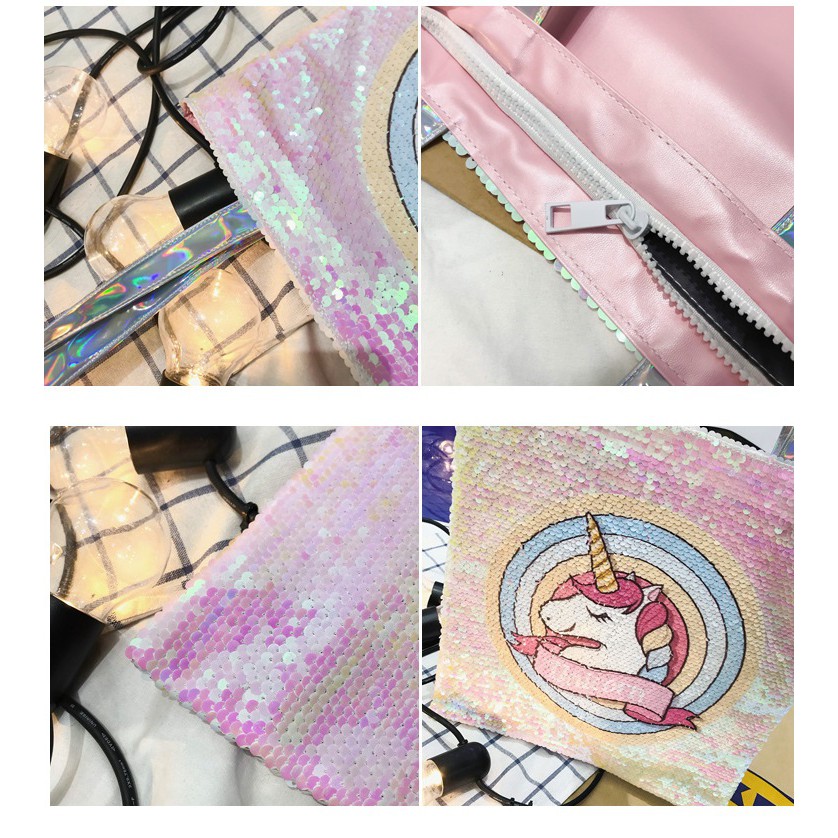 Tote Bag Sequin Unicorn Flamingo Besar TU012 tas les