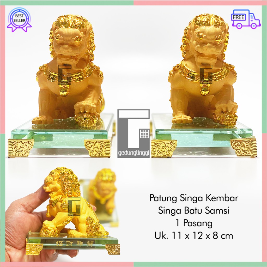 Pajangan Patung Hiasan Hadiah Imlek Singa Lion Langit Sky Kembar Samsi Batu Chi Lin Cillin Chilin Cilin Kilin Hoki Hook Lucky Luck Fengshui Penjaga Rumah Pembawa Rejeki 1 Pasang Kecil Ukuran Size Small Kecil Medium Sedang