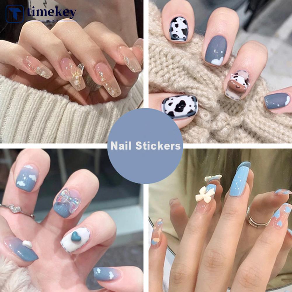 Timekey 24pcs / set Kuku Palsu Motif Kupu-Kupu Aksen Berlian Imitasi Untuk Aksesoris Nail Art A6K9