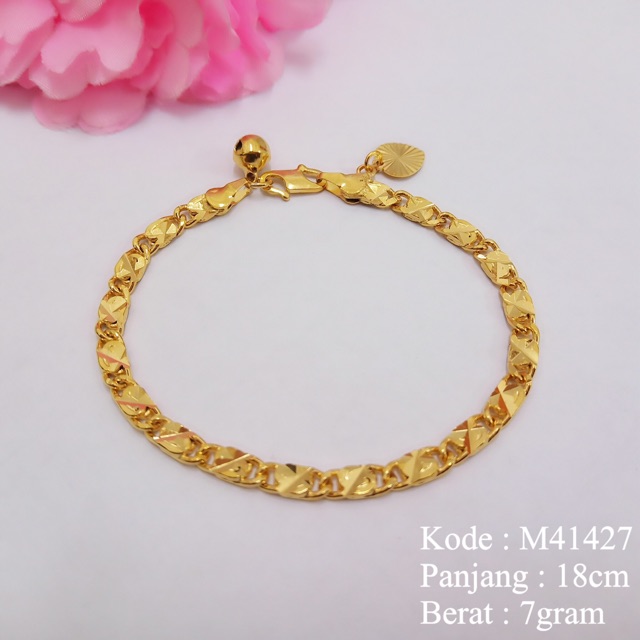 [BAYAR DITEMPAT] Gelang Tangan Rantai Lapis Emas Gelang Gepeng Replika Emas Asli Alice Jewelry