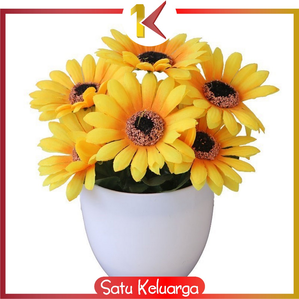 SK-C35-37 Ornamen Pot Bonsai Pajangan Dekorasi Rumah Tanaman Bunga Hias Plastik Artificial Flower-Bunga Matahari