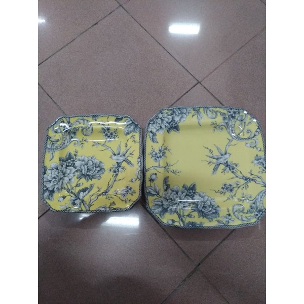 [SET] ADELAIDE YELLOW DINNER N AAD PLATE PIRING KERAMIK SANGO MOTIF KLASIK ANTIK VINTAGE HIAS DEKOE