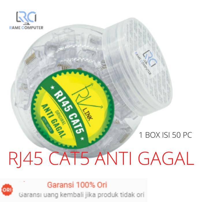 KONEKTOR RJ45 CAT5 RVTECH ANTI GAGAL ISI 50 PC KEPALA RJ RV TECH