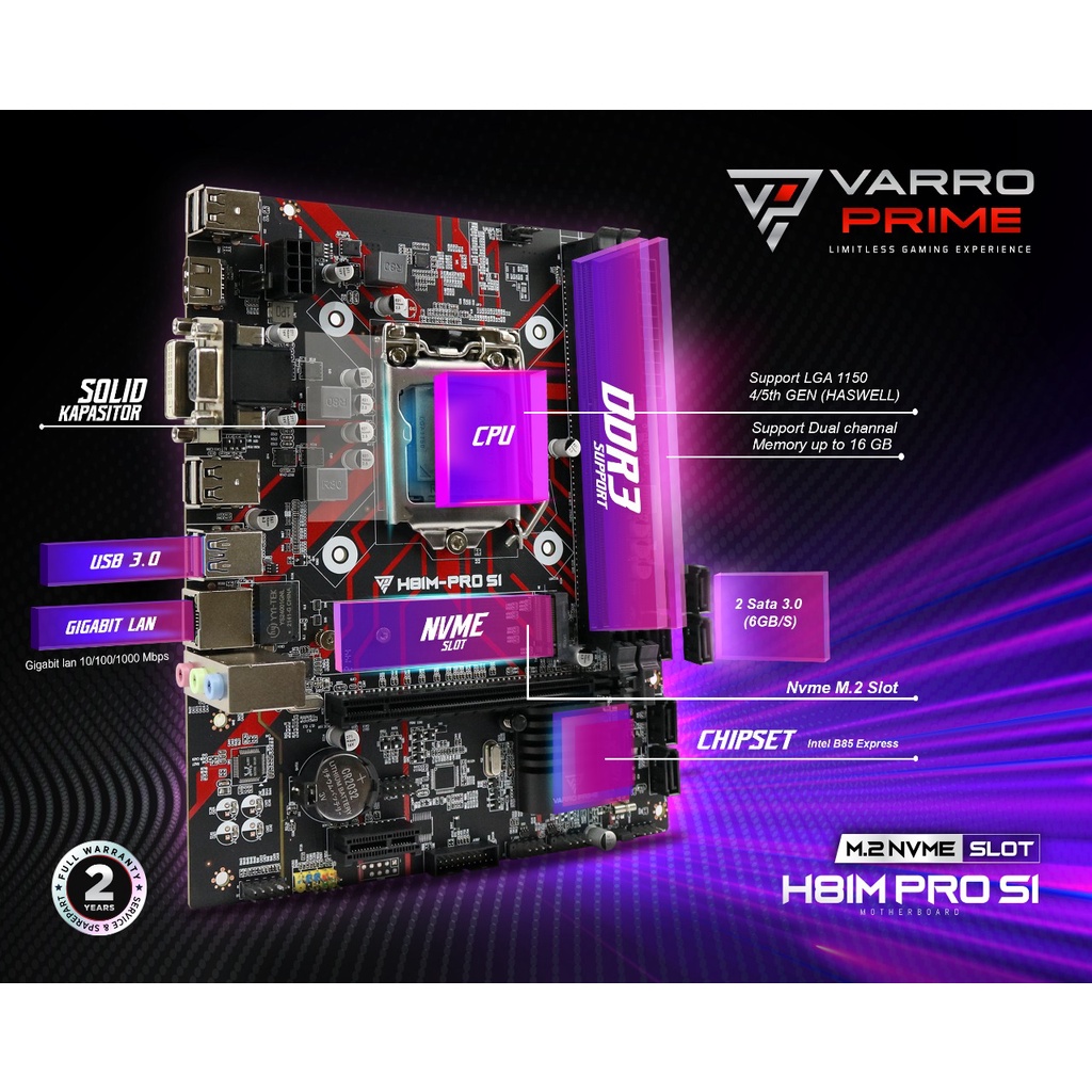 MOTHERBOARD GAMING H81M PRO S1 VARRO SUPPORT NVME RESMI