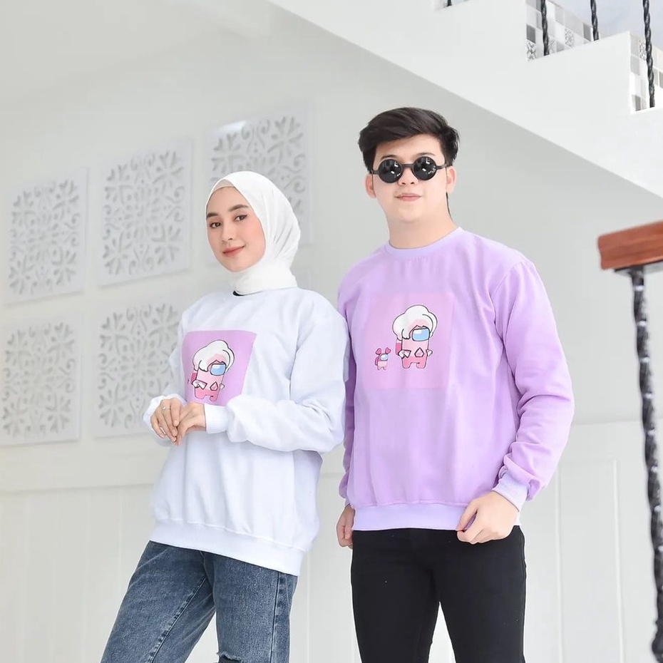 UmarDenim Sweatshirt Terbaru Sablon Among Us Purply Outwear Wanita Terbaru Bahan Tebal