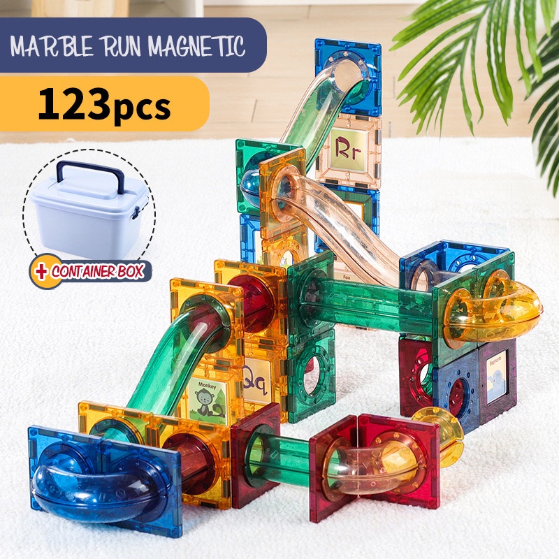 Marblerun 123 pcs Free Kontainer box Mainan Anak Magnetic Marble run 3D DIY