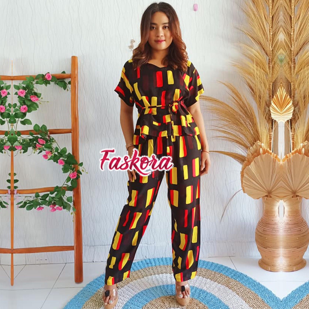Piyama Rayon Jumbo Lengan Pendek One Set Wanita Kekinian Remaja Pajamas Polos Kombinasi Auristela-Balok Kuning