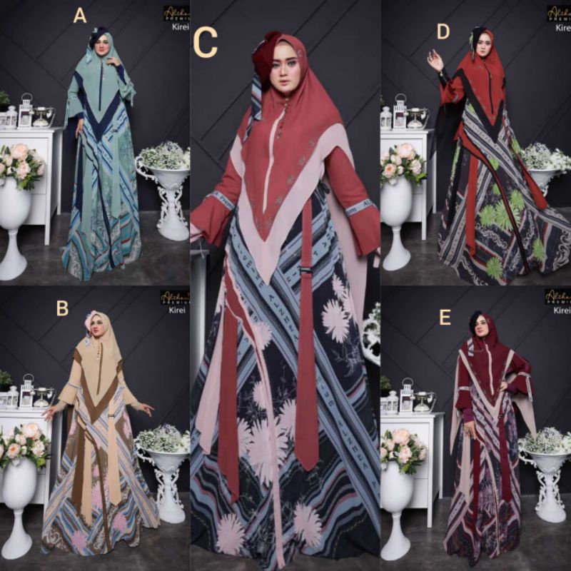 kiray series by alzhea premium / Gamis dress muslim syari set khimar pari motif printing ceruty babb