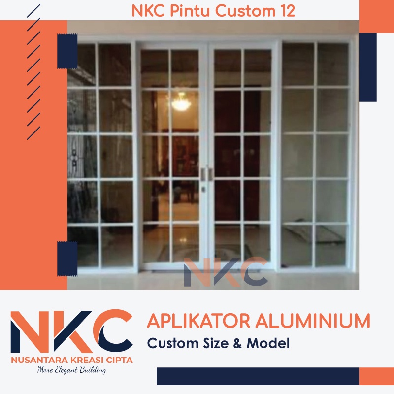 PINTU ALUMINIUM SLIDING GESER KACA  ORNAMEN UKURAN L240xT200CM 2 DAUN KANAN KIRI KACA MATI HARGA TER