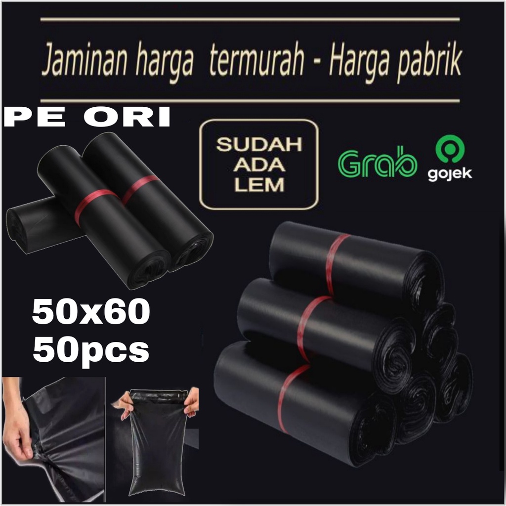 

POLYMAILER 50X60 50PCS HITAM PE GLOSSY/PLASTIK PACKINGAN ONILINE SHOP