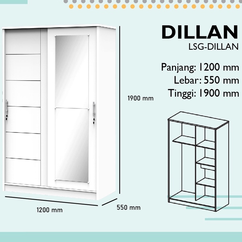 TOPPAN Lemari Pakaian Sliding Putih 2 pintu - Lemari Baju Pintu Sorong tipe Dillan - Medan