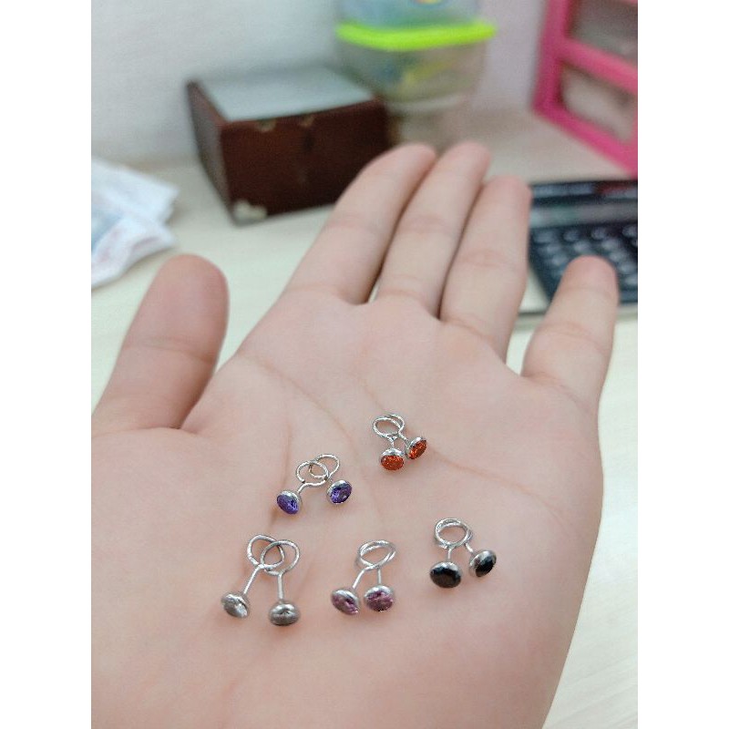 ANTING TOGE MATA WARNA PERAK 925 LAPIS MAS PUTIH