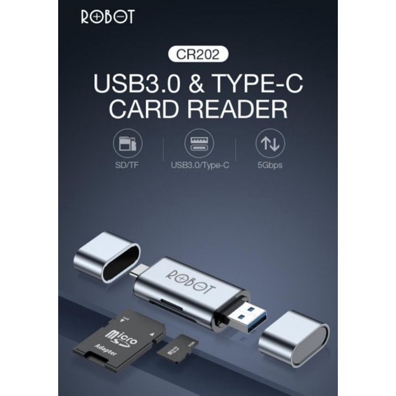 Robot CR202 Card Reader 2 in 1 Usb 3.0 , Type C , MicroSD