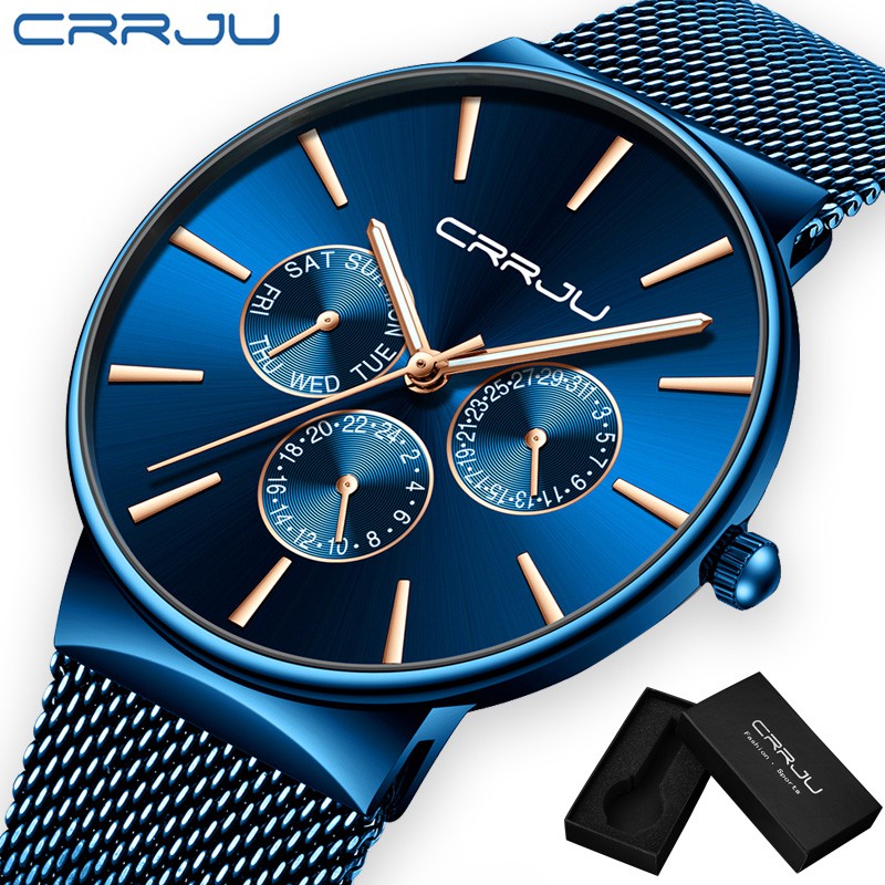 CRRJU Jam Tangan Casual Quartz Analog Ultra Tipis Anti Air untuk Pria