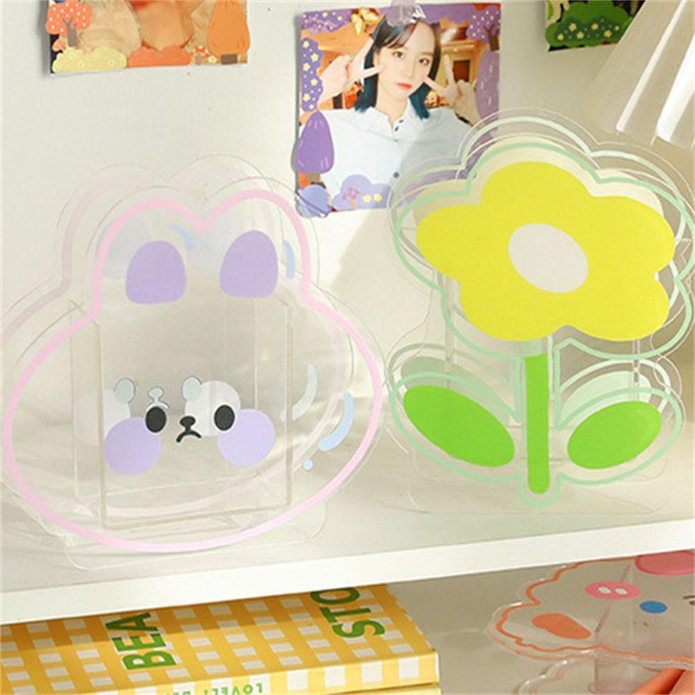 Lanfy Tempat Pulpen Akrilik Aksesoris Meja Kantor Beruang Kelinci Transparan Kartun Alat Tulis Kosmetik Kotak Penyimpanan