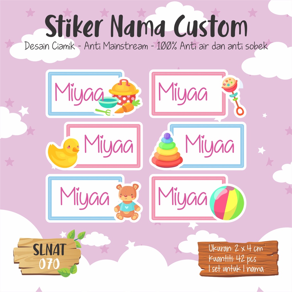 

sticker label nama anak kartun cute lucu SLNAT 070