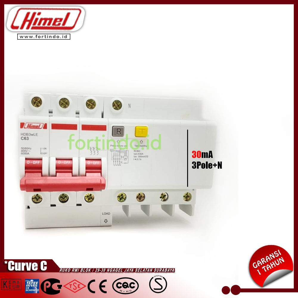 RCBO HDB3WLEN6 3P N 30mA 50A 63A HIMEL Garansi 1 Tahun Bukan Schneider