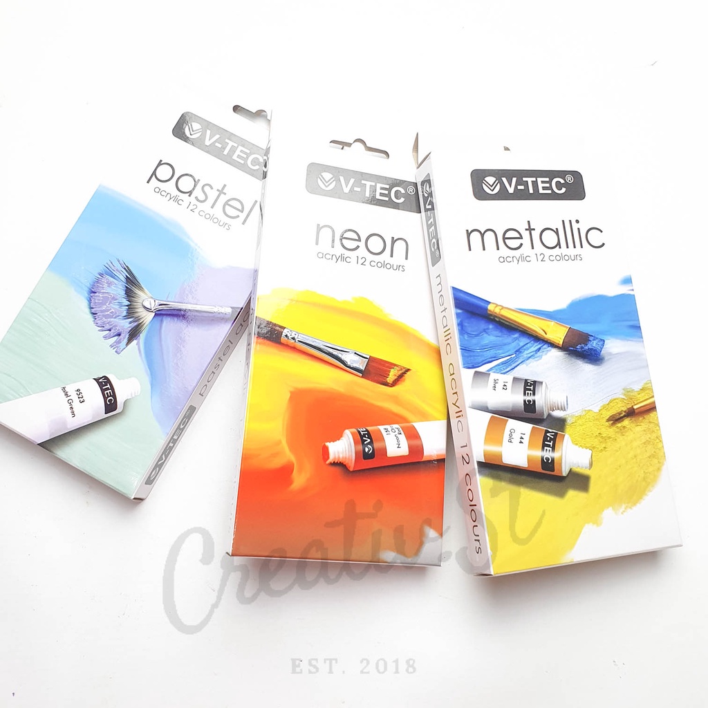 

V-TEC Cat Acrylic 12 Warna Metallic Cat Akrilik Vtec Set Paint
