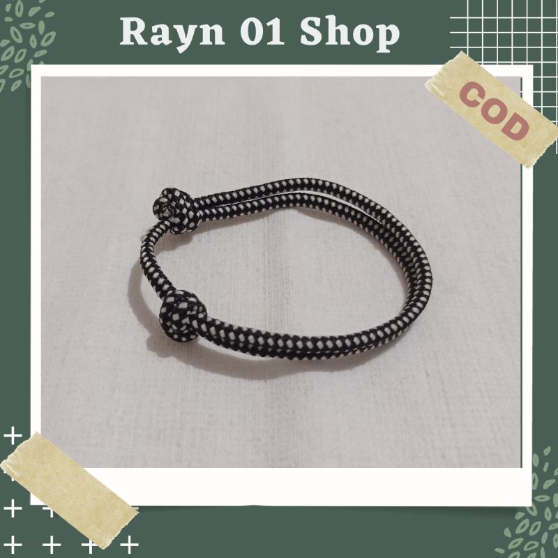 Gelang Tali Paracord Polos Hitam Pria Wanita / Gelang Gaya Korea / Gelang Trendy / Gelang Tali Unisex-Hitam Putih Belang