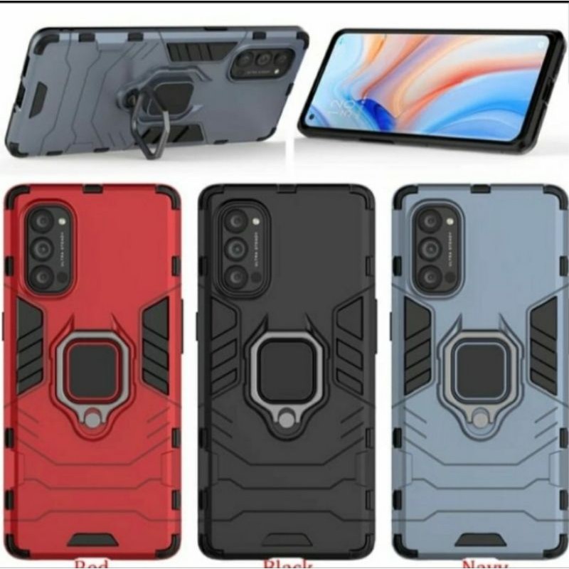 Oppo Reno 4 Indo Hard Case Armor Panther Witth Ring Iron+Iring 360