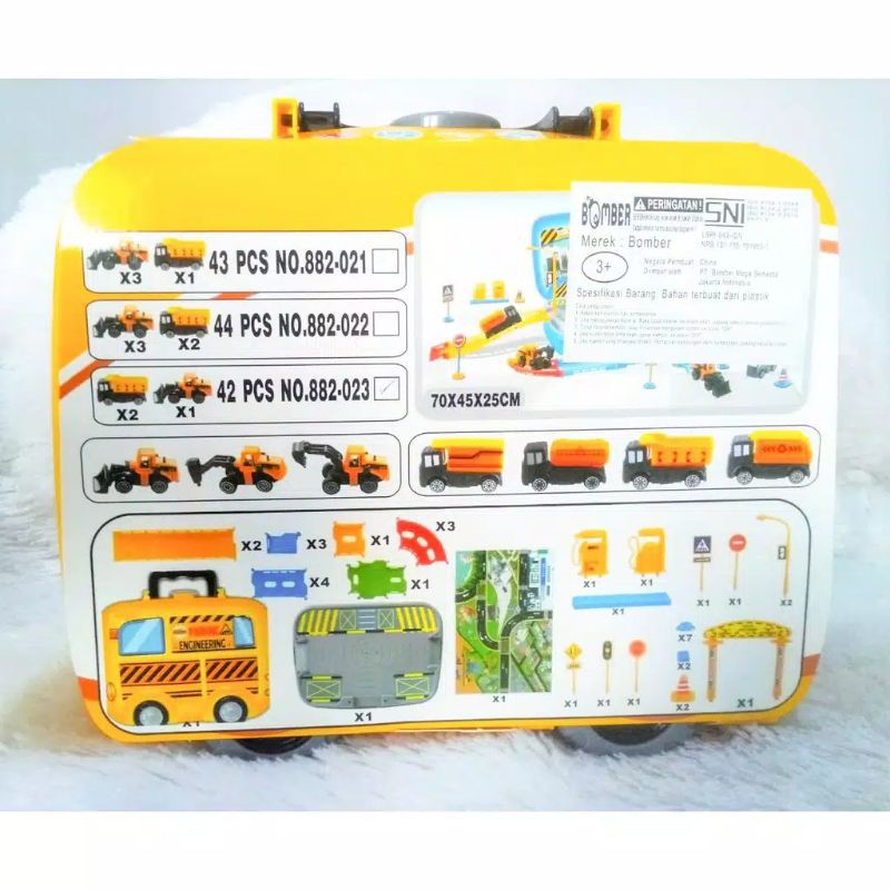 Mainan edukasi anak cowok Building Parking Suitcase DIY koper mobil kontruksi membangun parkiran-2