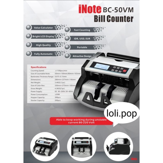 iNOTE BC 50VM - Mesin Hitung Uang/Bill Money Counter BC 50 VM LCD EXT