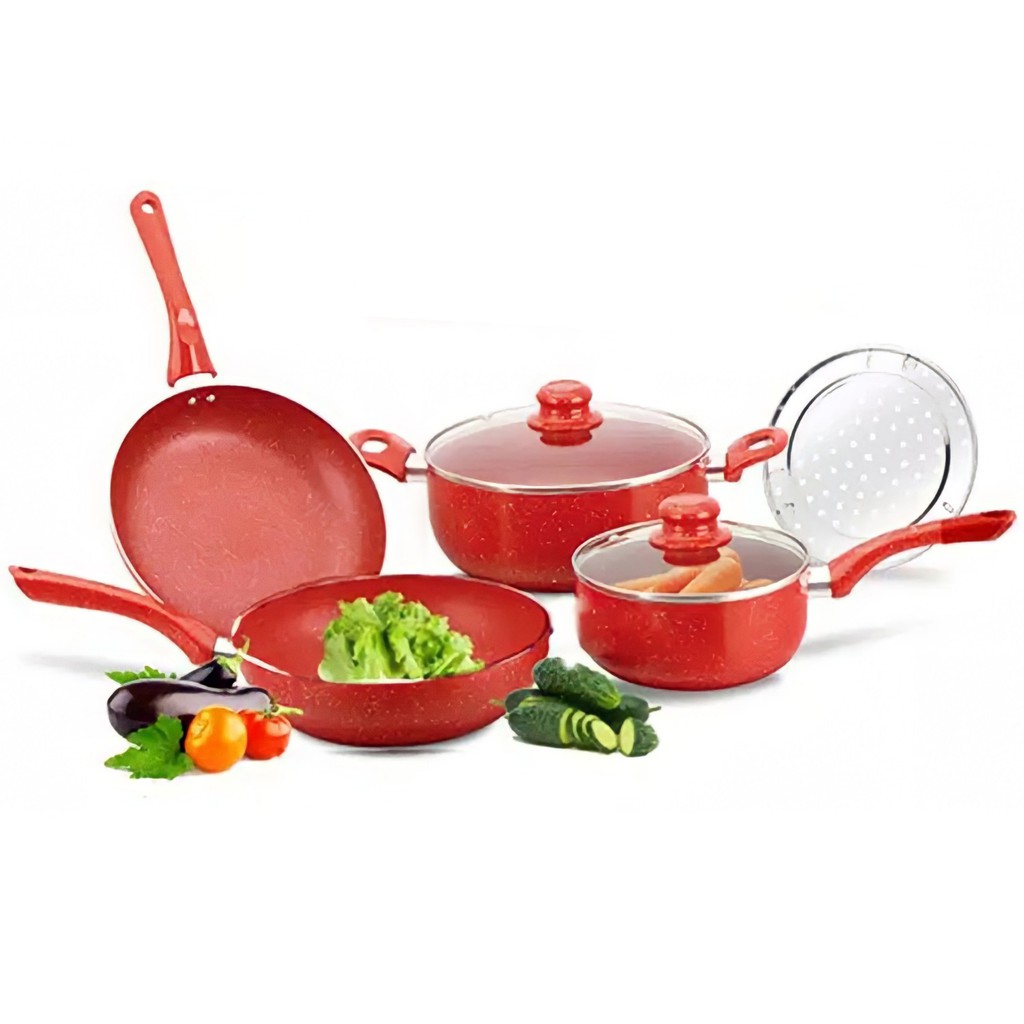 Panci Set Granit 7 Pcs Serbaguna Anti Lengket