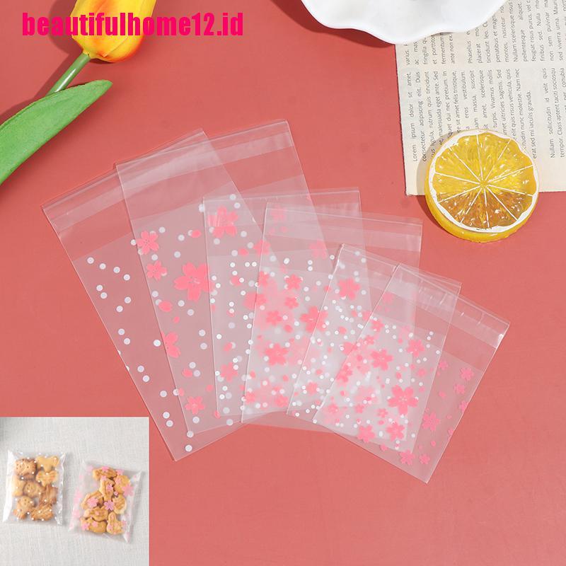 100pcs / Set Kantong Plastik Motif Polkadot / Bunga Sakura Holder Permen / Kue Kering Untuk Hadiah