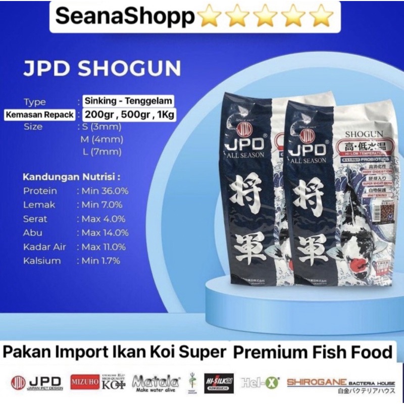 Pelet JPD SHOGUN Sinking Super Wheat Germ Pakan Ikan Koi Koki Import Japan 500gram