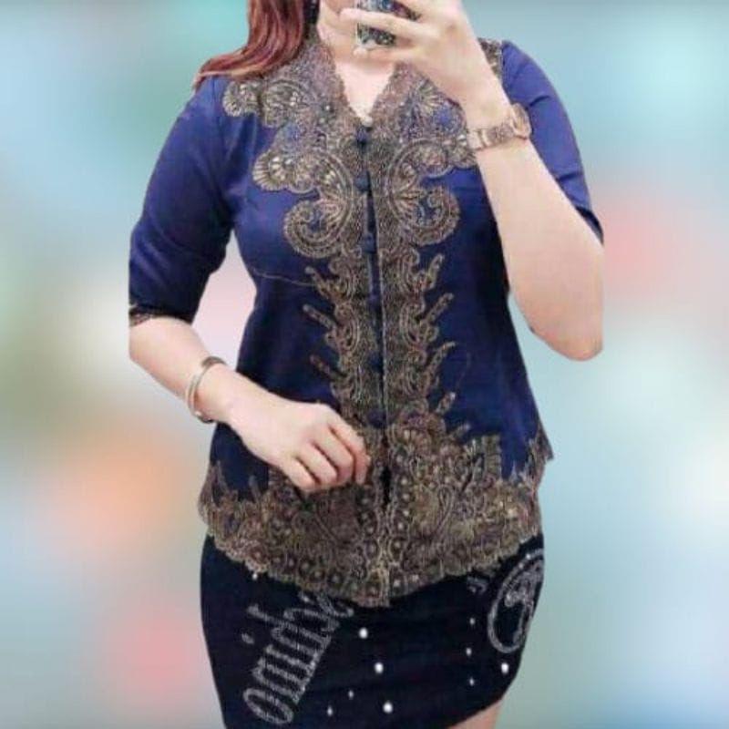 Promo kebaya Encim senada modern silky Korea import aplikasi brukat renda bordir