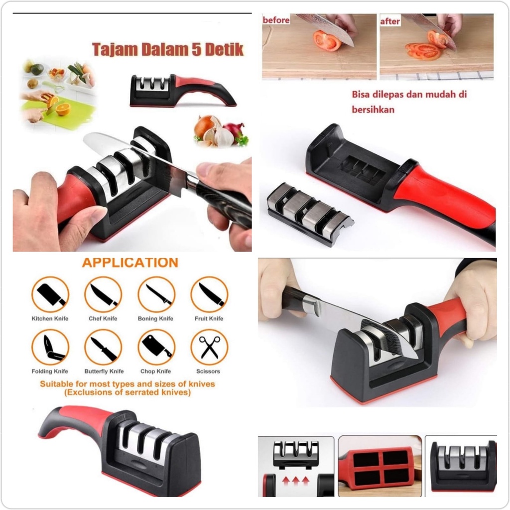 Pengasah Asahan Pisau Gunting 3 in 1 Knife Sharpener Stainless Steel Ada Boxnya