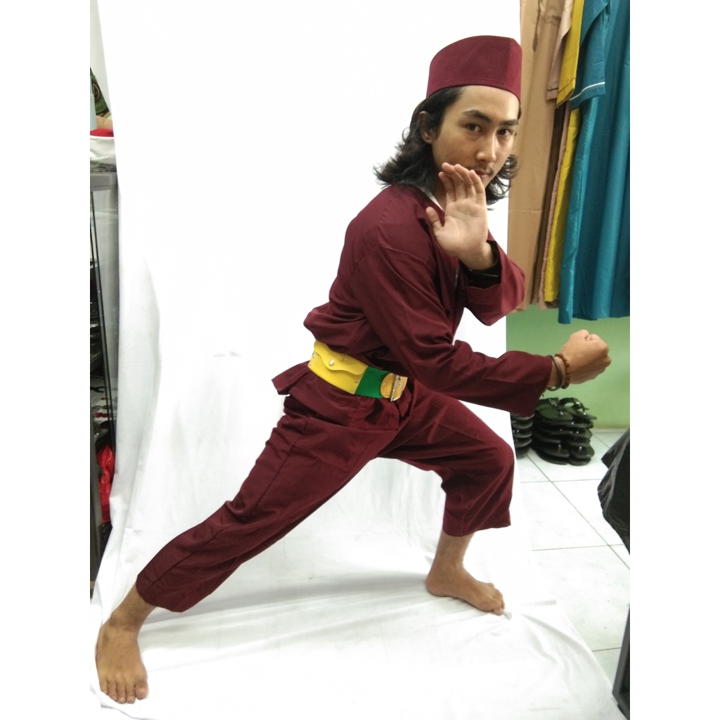 Baju Pangsi Dewasa Setelan Baju Khas Betawi Baju Adat Betawi Baju Palang Pintu Lengkap Peci &amp; Sabuk